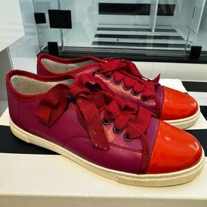 Lanvin Red and Pink Sneakers with Color-Blocking Design